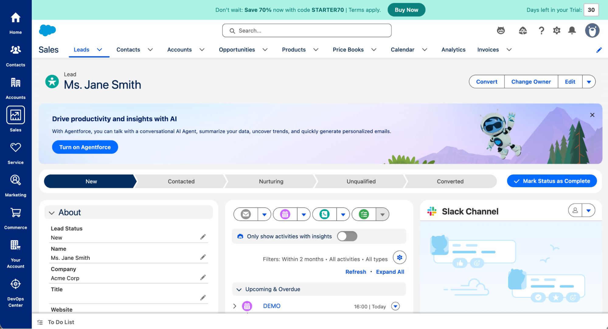 A screenshot of Salesforce Sales Cloud, our pick for the best CRM for extensibility