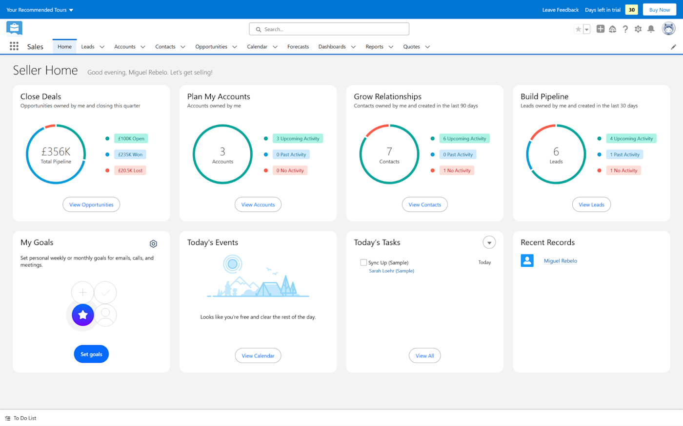 A screenshot of Salesforce Sales Cloud, our pick for the best CRM for extensibility