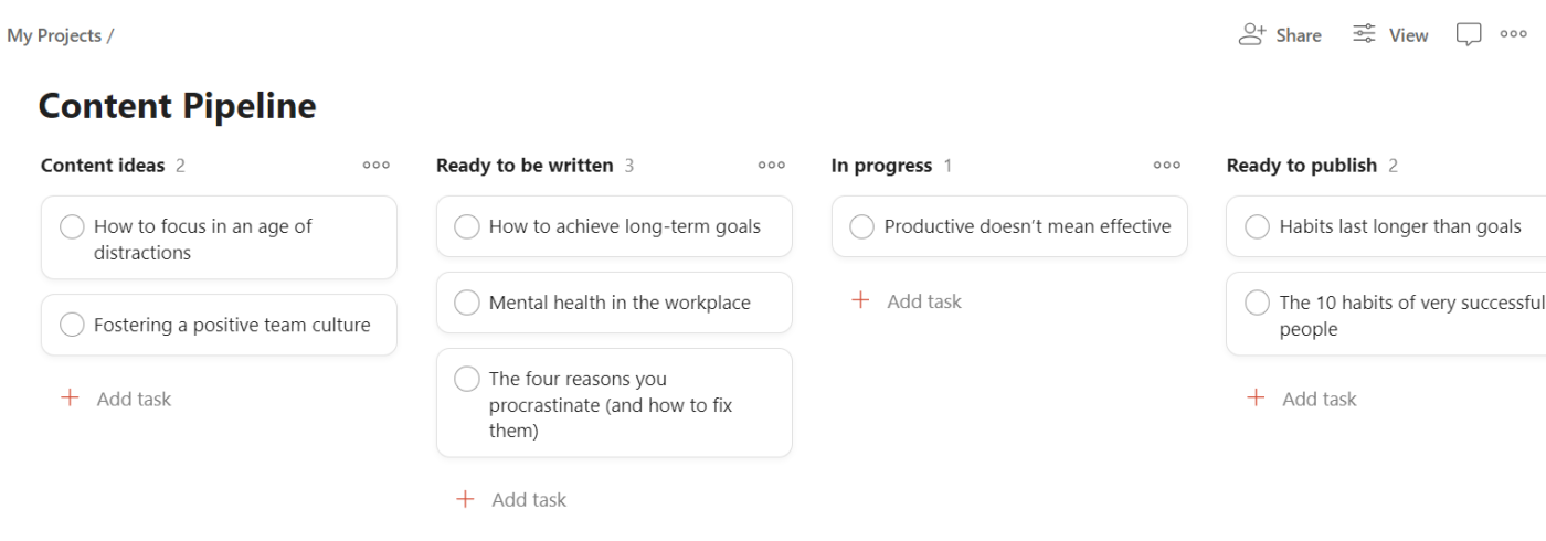 A minimalist Kanban board in Todoist