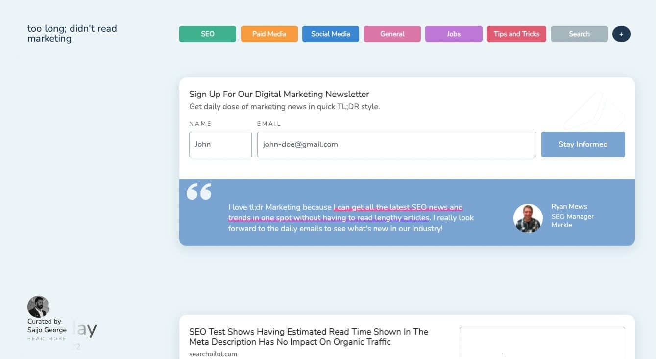 tl;dr Marketing, our pick for the best marketing newsletter for busy marketers