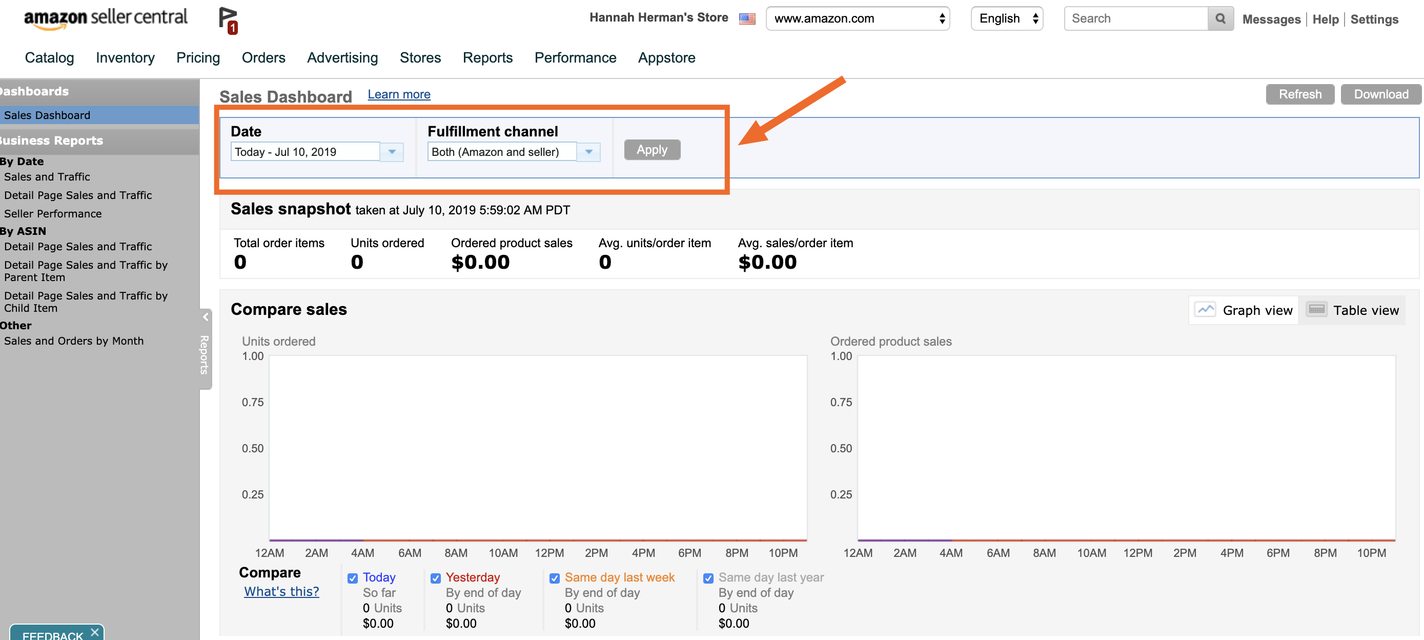 Running sales reports in Amazon Seller Central