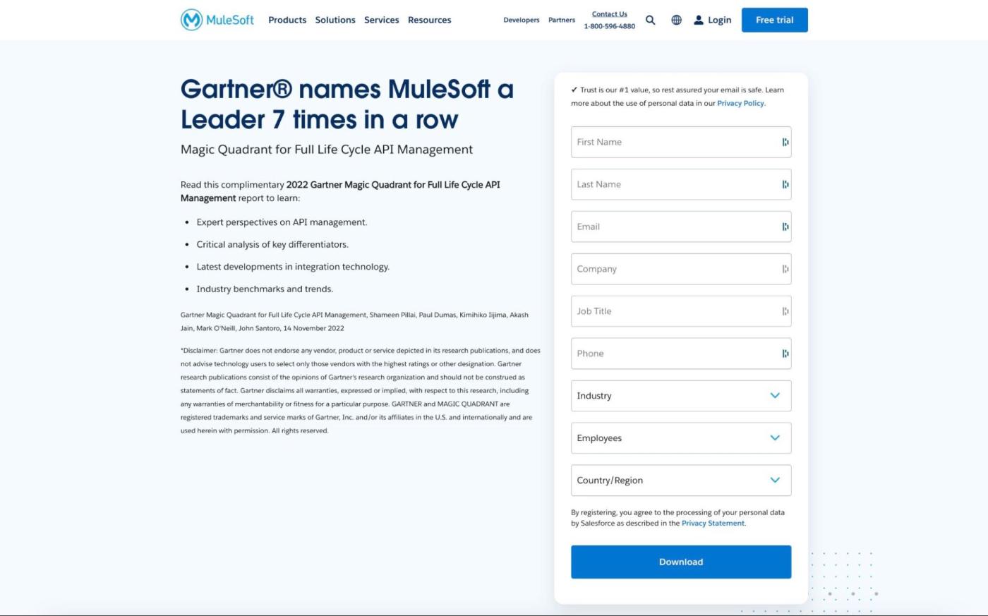 MuleSoft squeeze page for a management report