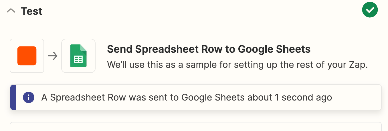 Screenshot of Google Sheets test