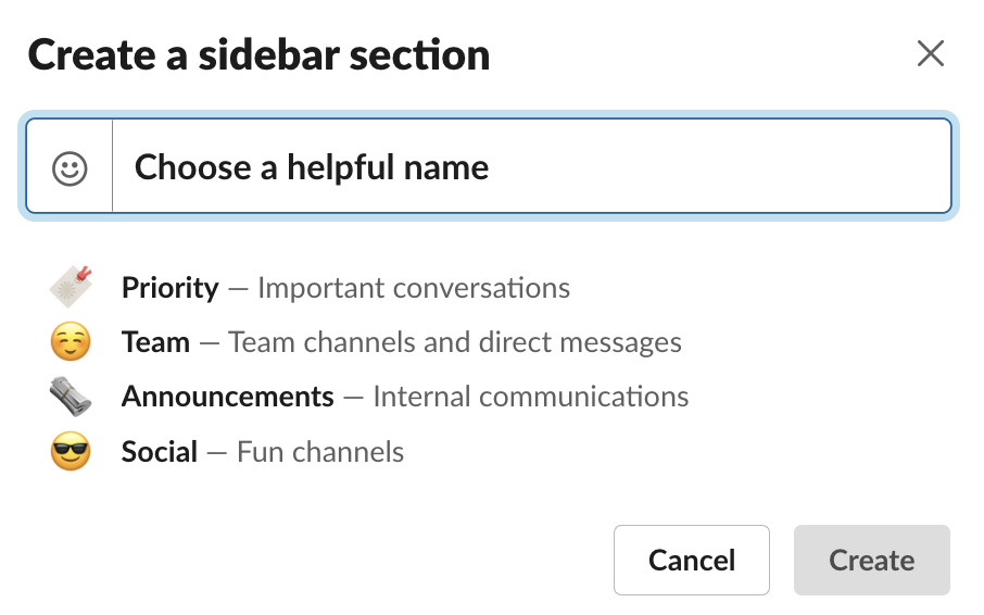How to create a new sidebar section in Slack. 