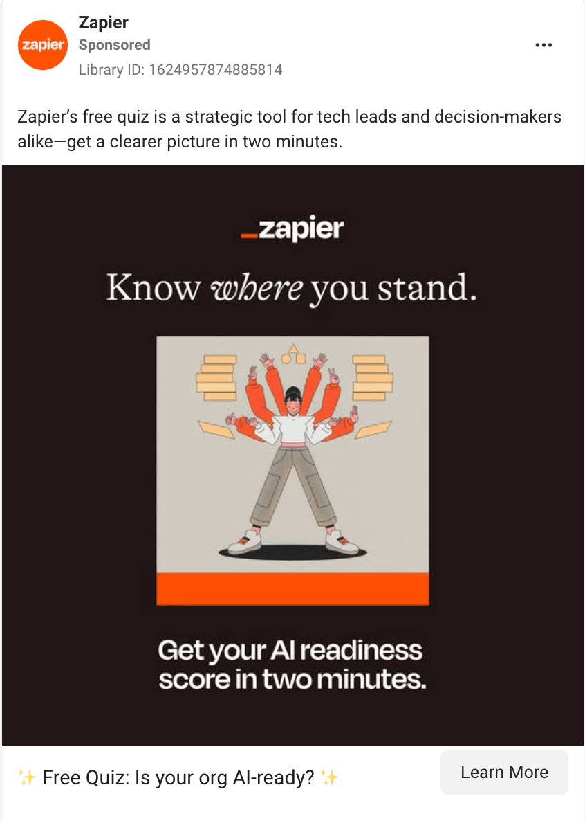 Educational static Facebook ad example from Zapier. 