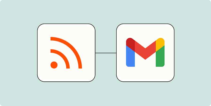 A hero image of an RSS feed icon connected to the Gmail app logo on a light blue background.