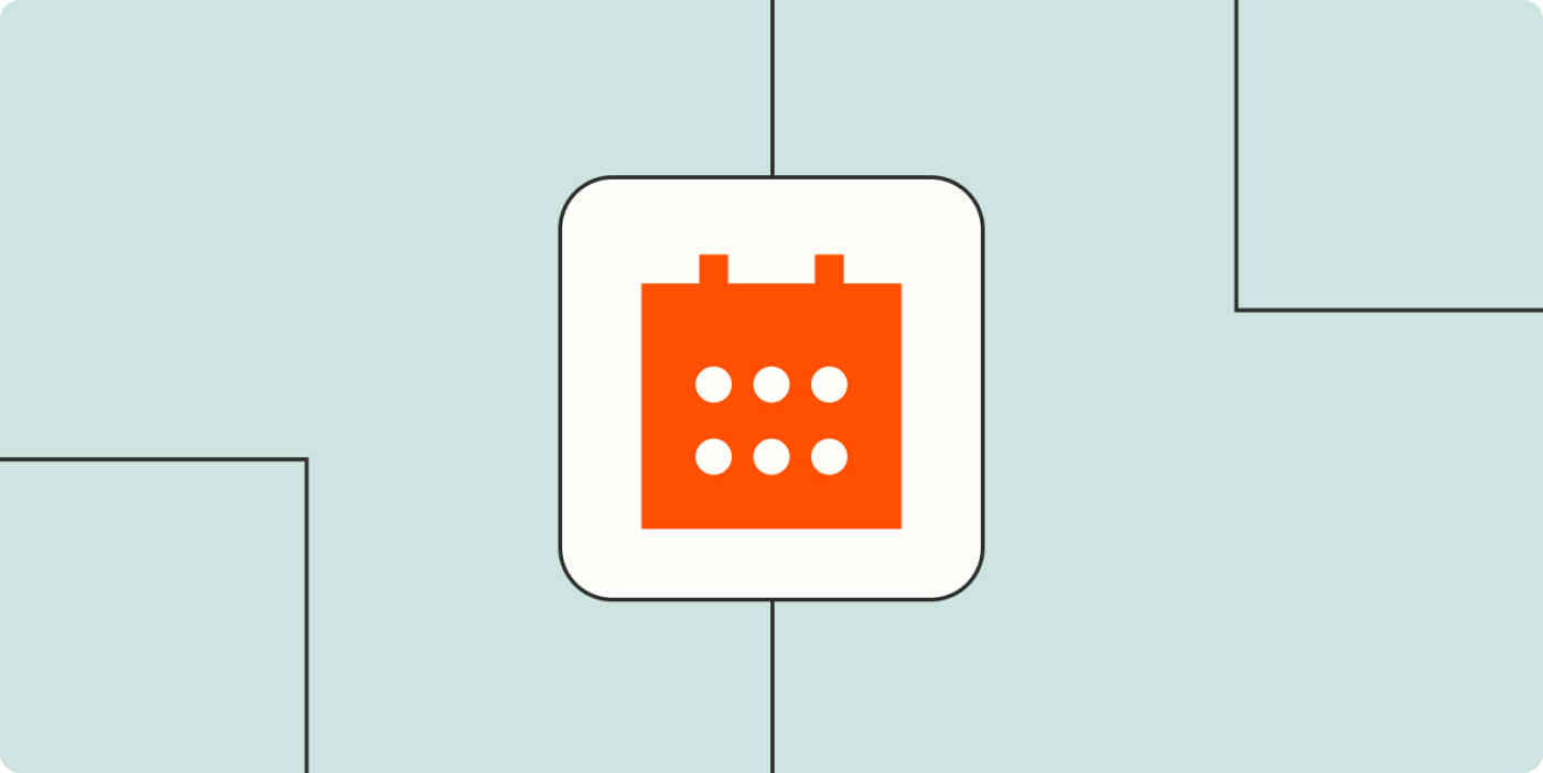 A hero image of an orange calendar icon on a light blue background.