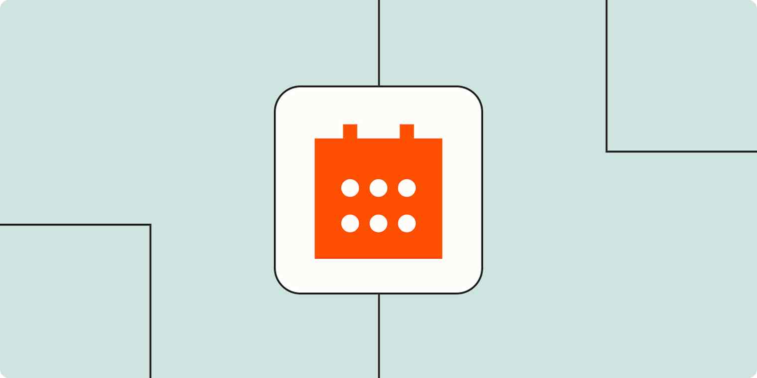 A hero image of an orange calendar icon on a light blue background.