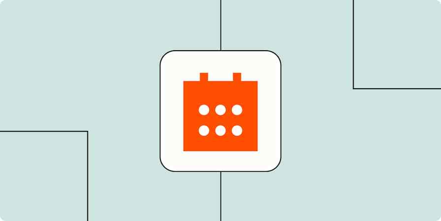 A hero image of an orange calendar icon on a light blue background.