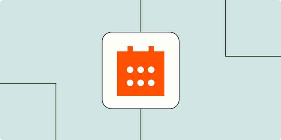 A hero image of an orange calendar icon on a light blue background.