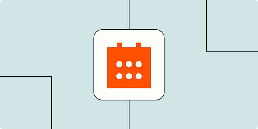 A hero image of an orange calendar icon on a light blue background.
