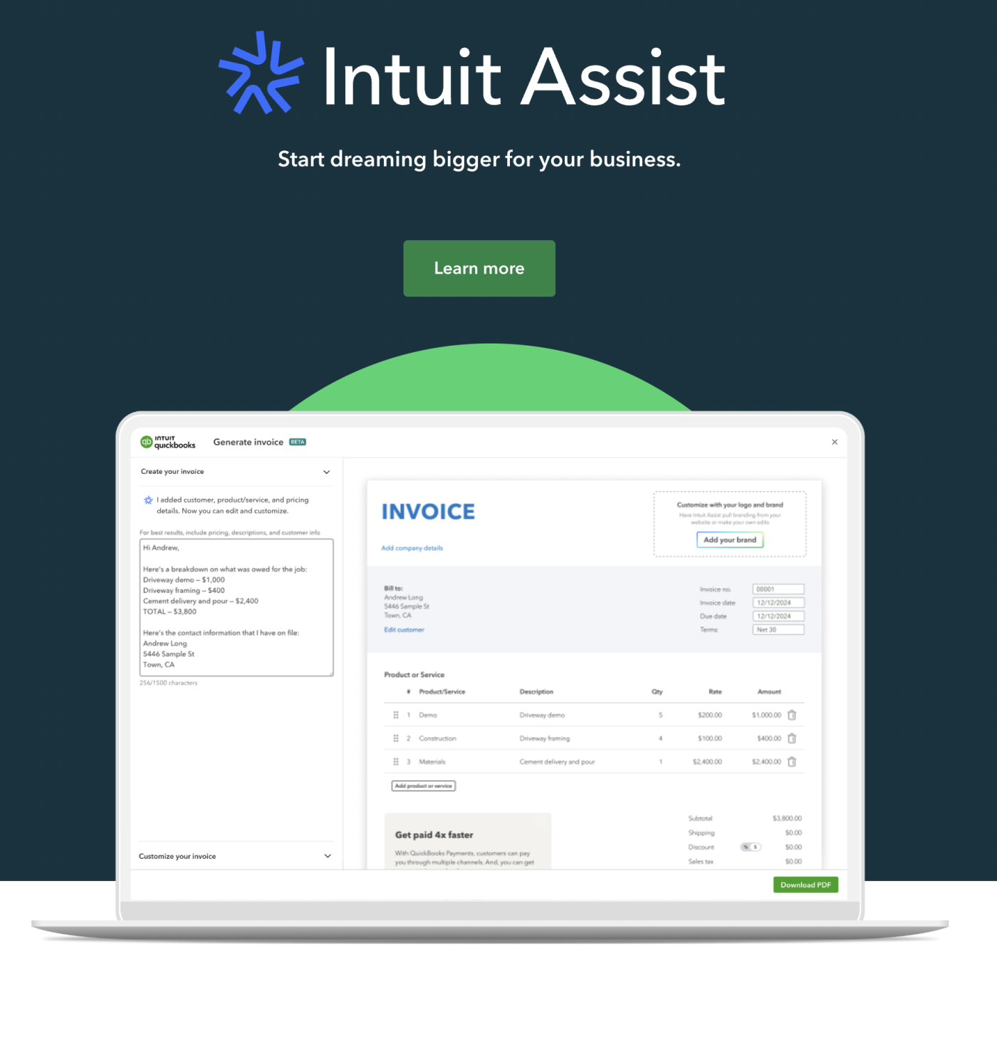 The Intuit Assist marketing page