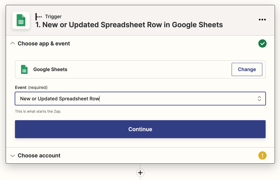 The Google Sheets app logo with "New or Updated Spreadsheet Row in Google Sheets"