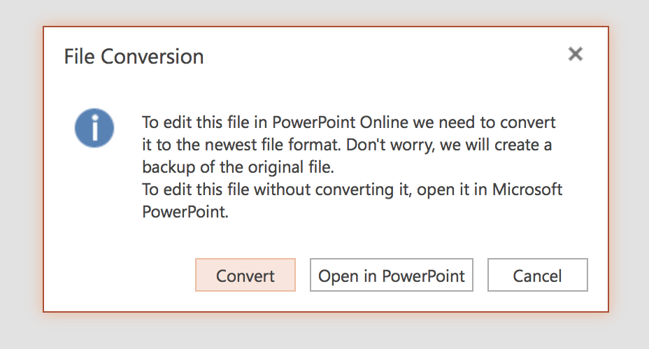 convert file to pptx in PowerPoint Online