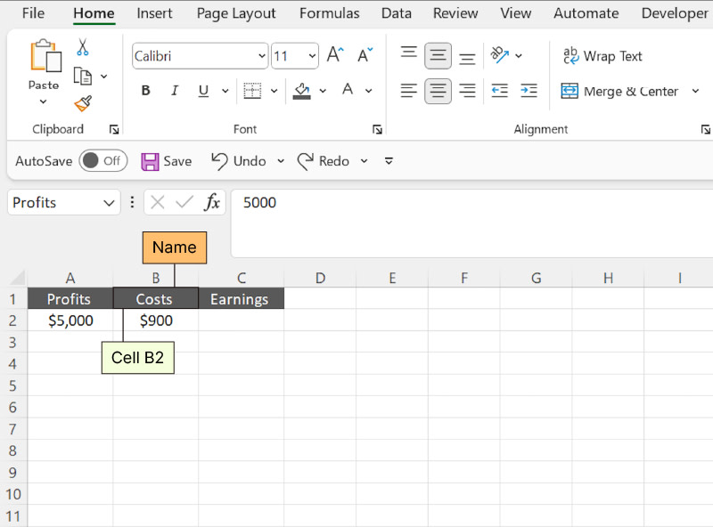 How to write formulas in Excel using predefined names, step 1b
