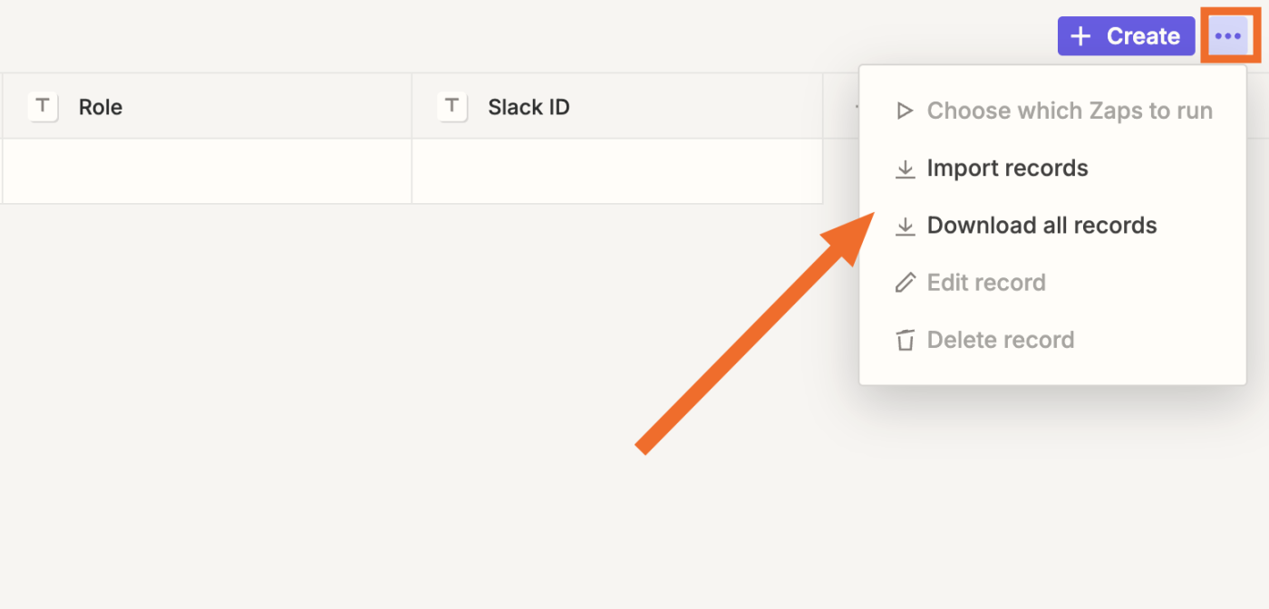 Screenshot of import/download records in Tables