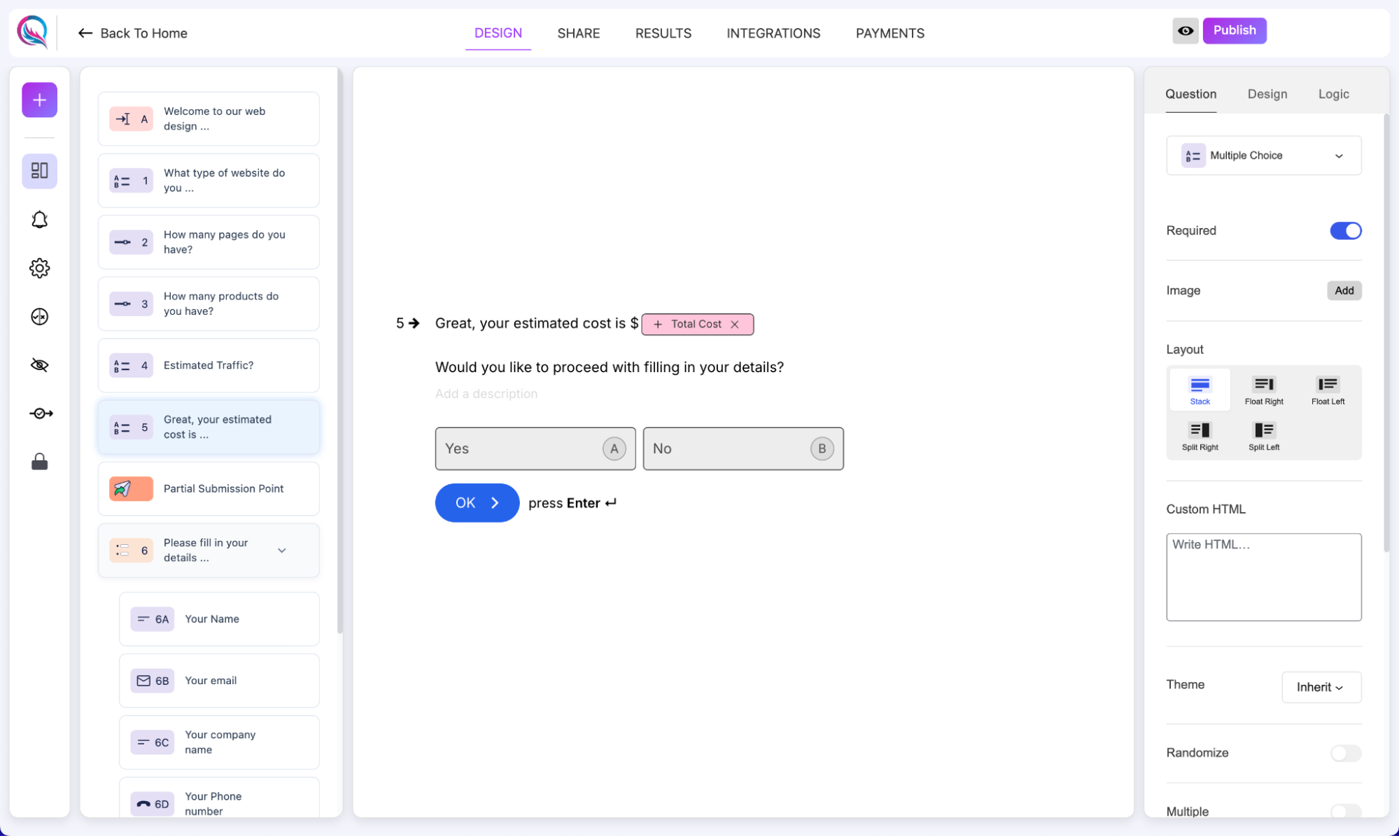 Quill Forms, our pick for the best WordPress form plugin for conversational forms