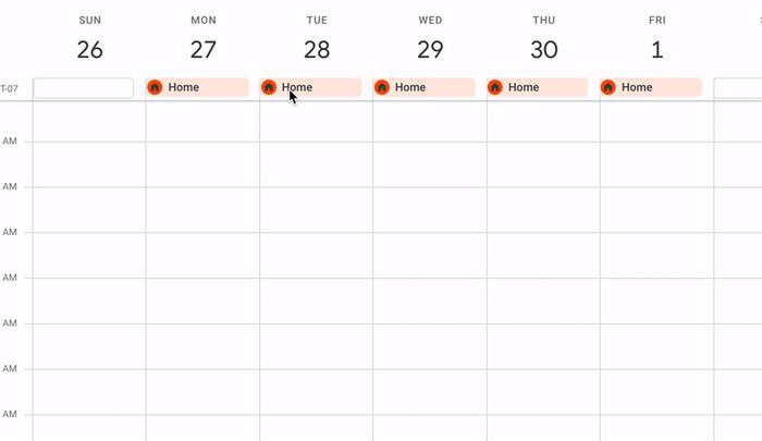 A GIF showing how to change the work location on any given day in Google Calendar