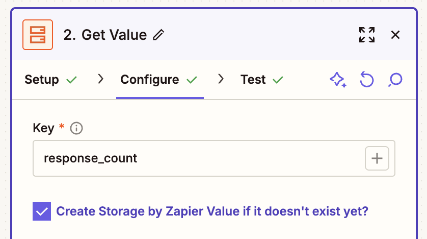 A window where the user can configure their "Get Value" action step and type in a key