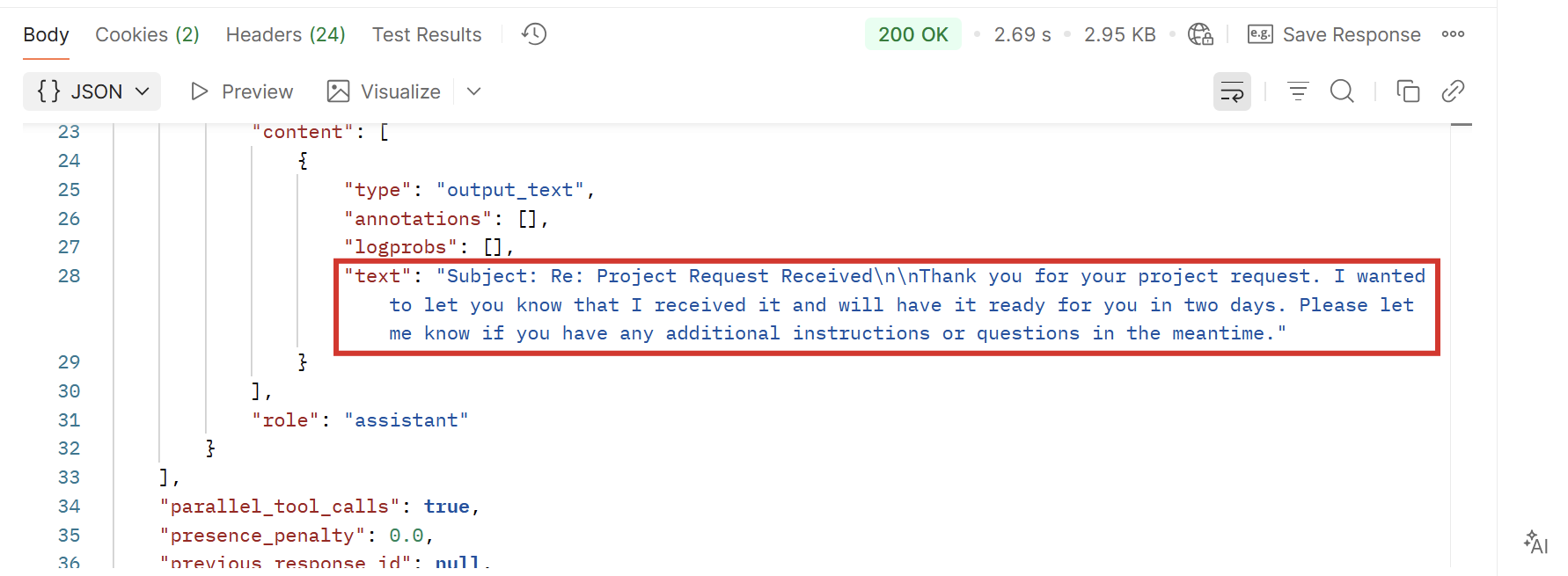The response from OpenAI