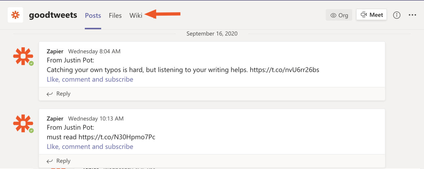 Finding the Wiki in Microsoft Teams