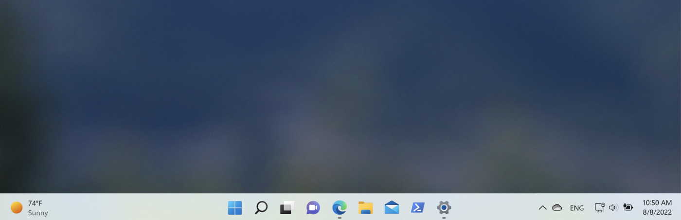 Windows 11 taskbar, in the center of the screen at the bottom