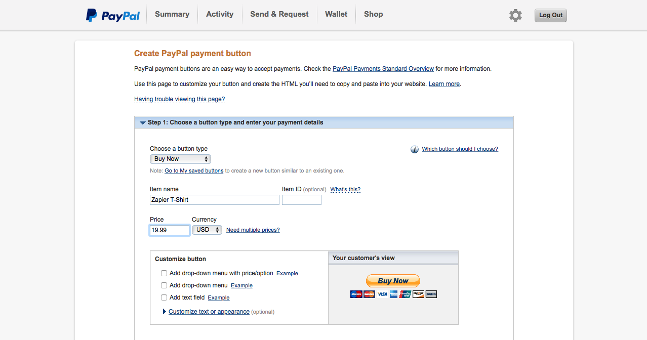 PayPal button creator