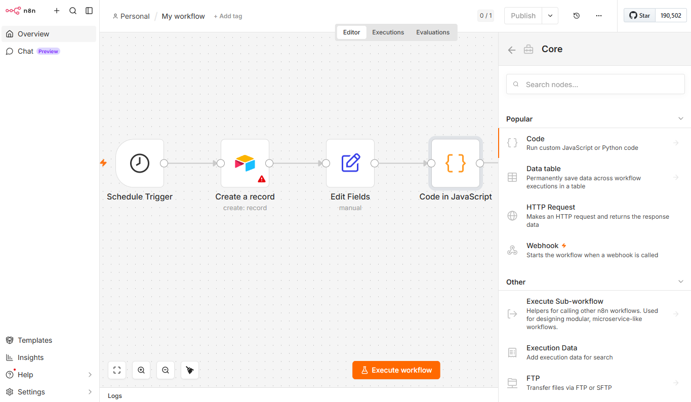 The workflow builder in n8n