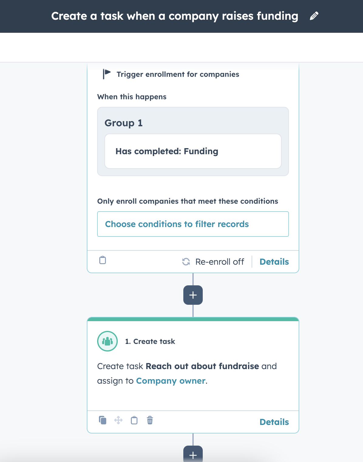 Screenshot of a HubSpot sales opportunity workflow.