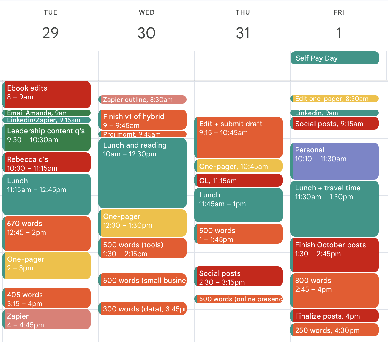 Portion of a Google Calendar week view.