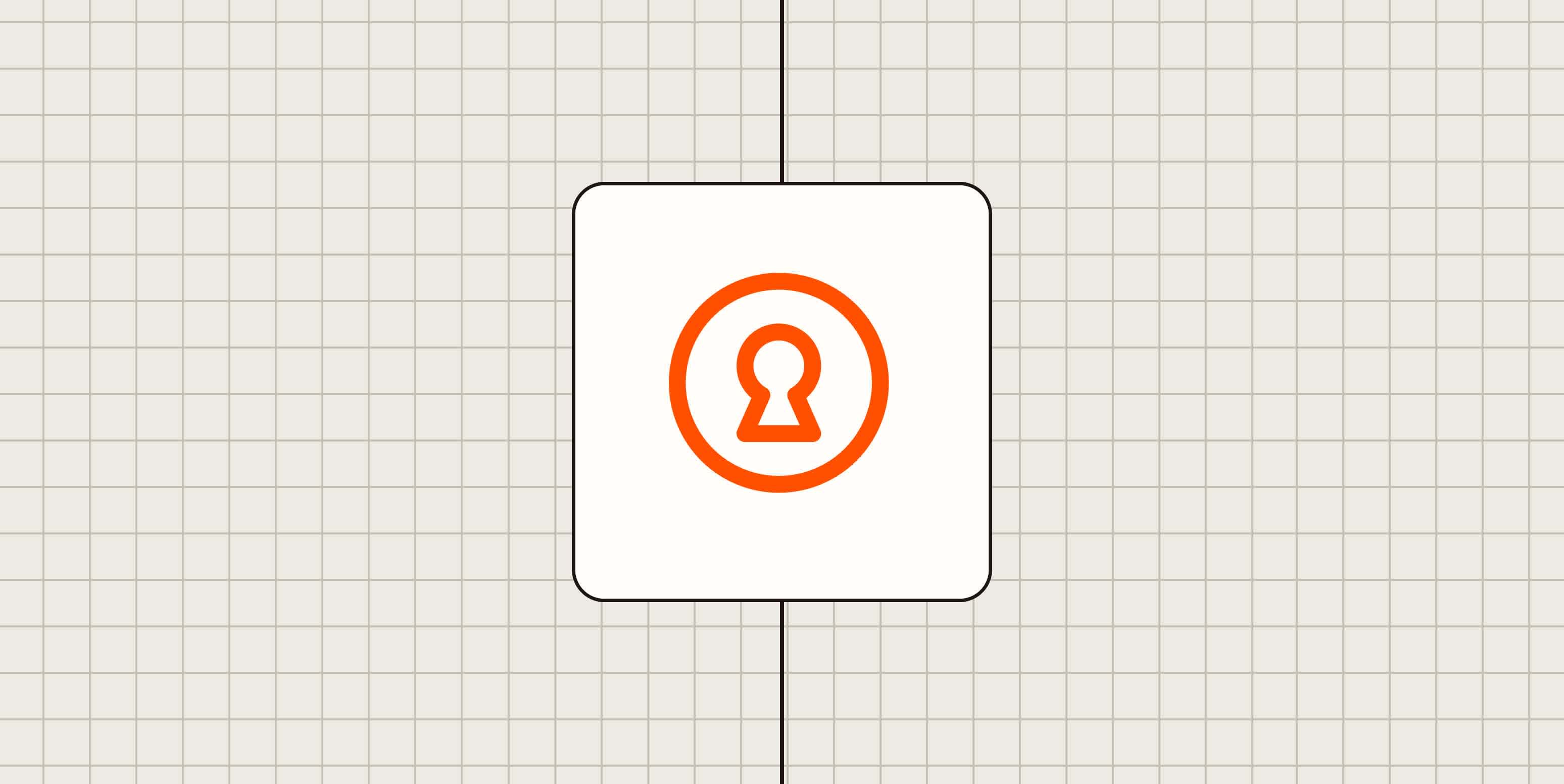 Hero image with an icon representing a keyhole, lock, or security