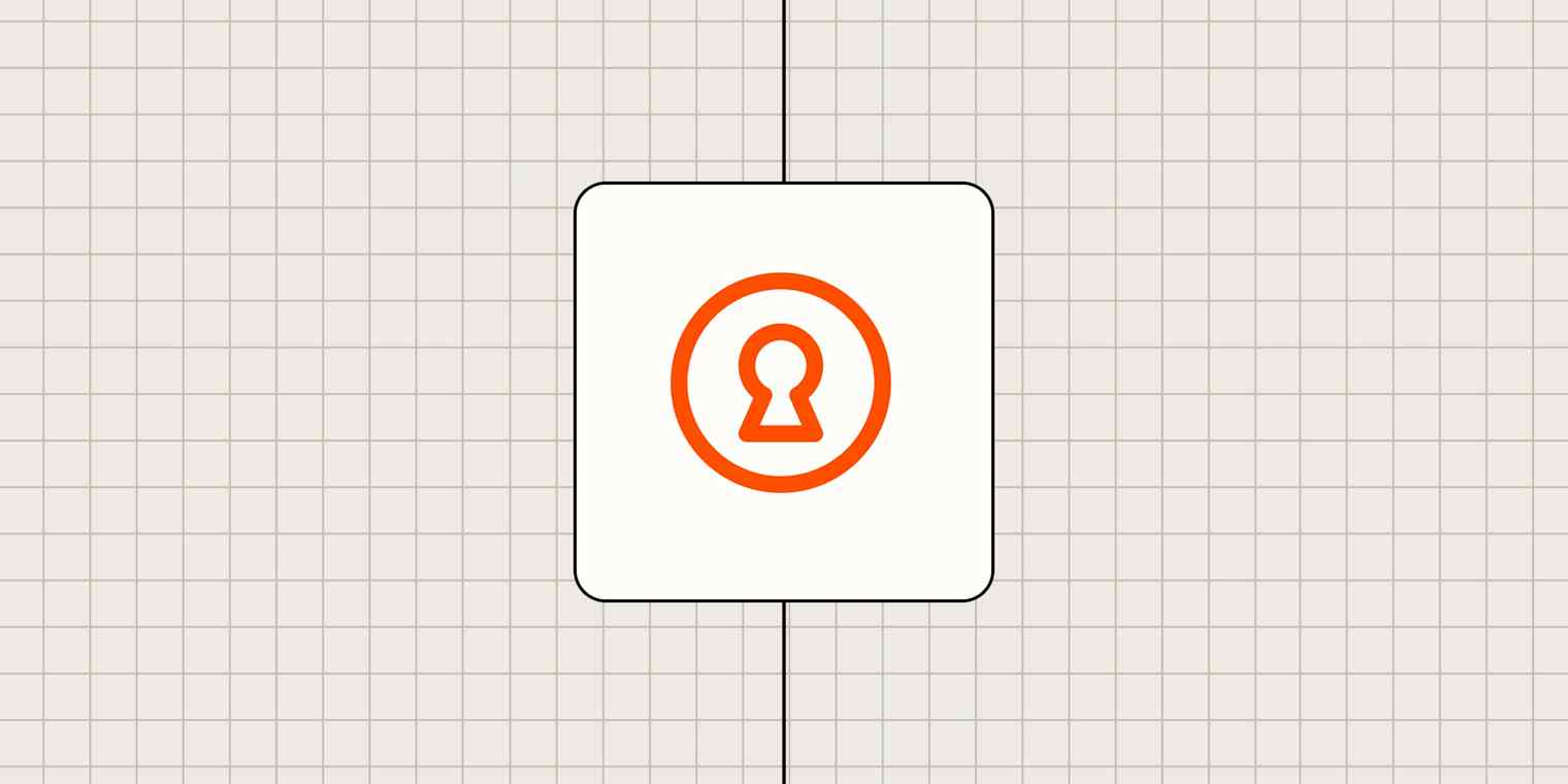 Hero image with an icon representing a keyhole, lock, or security