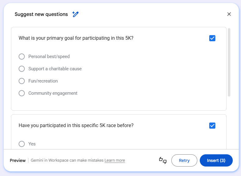 Suggest new questions in Google Forms