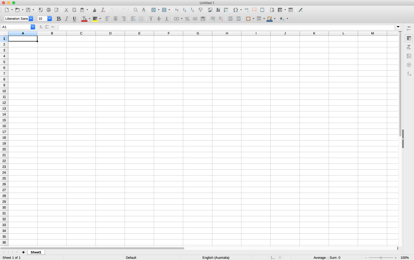 LibreOffice screenshot of blank spreadsheet