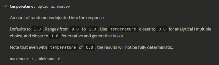 The Temperature documentation from Anthropic