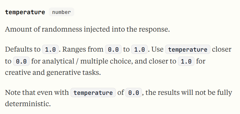 The Temperature documentation from Anthropic