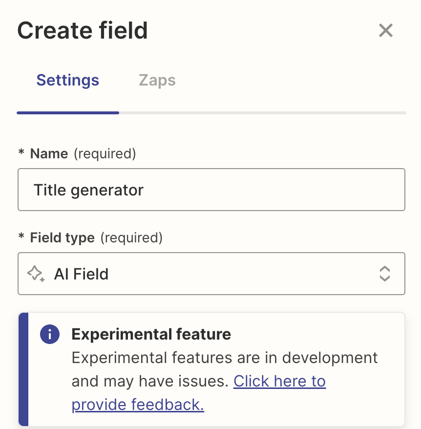 Screenshot of AI field