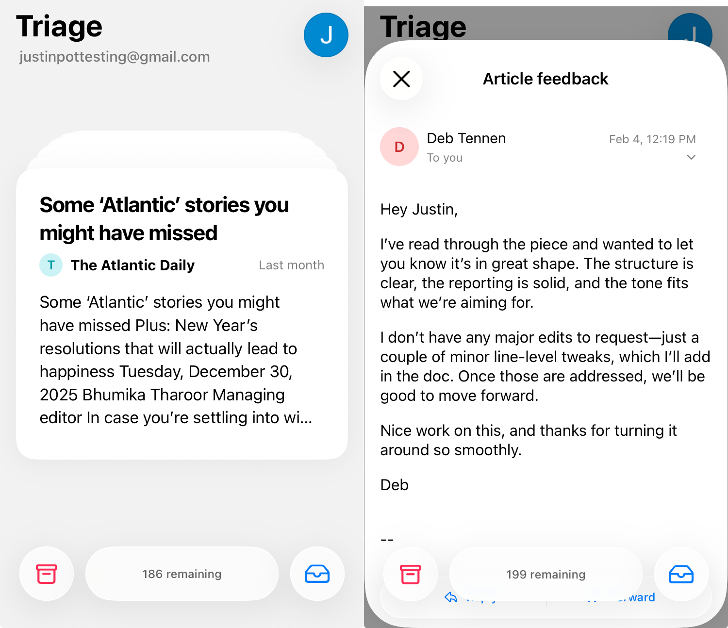 Triage, our pick for the best iPhone email app for quick and easy inbox maintenance
