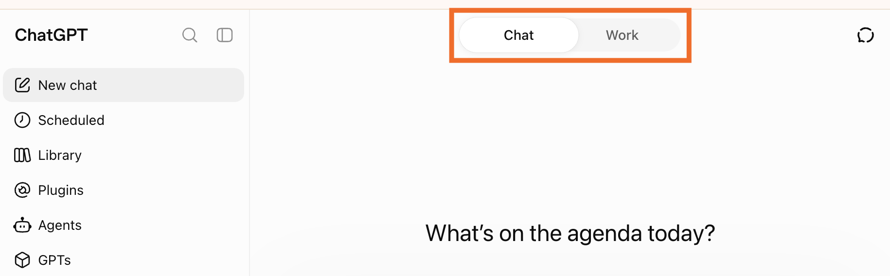 Portion of a ChatGPT conversation with the chat and work tabs highlighted.