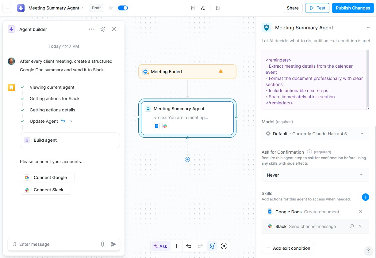 Customizing an AI agent in Lindy