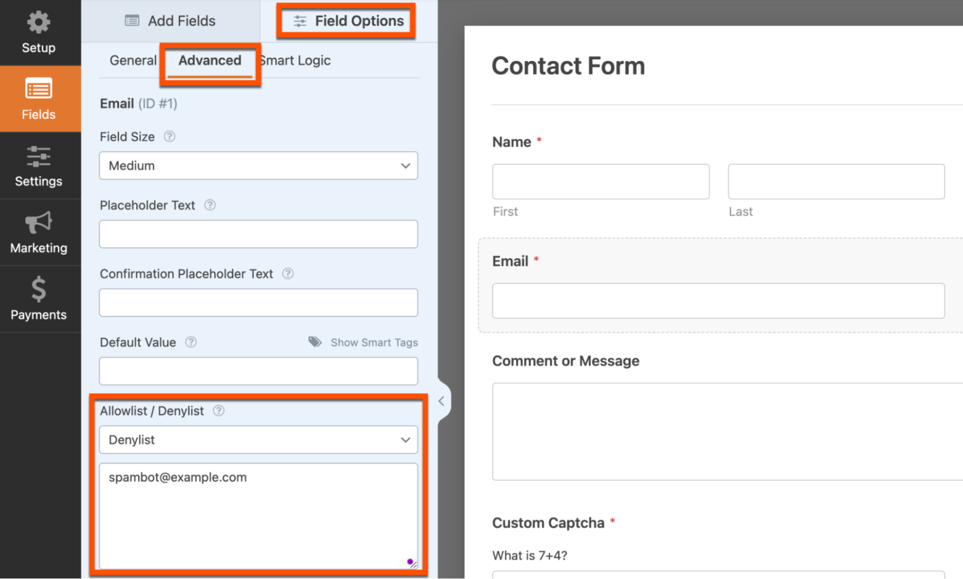 Allowlist and denylist in WPForms