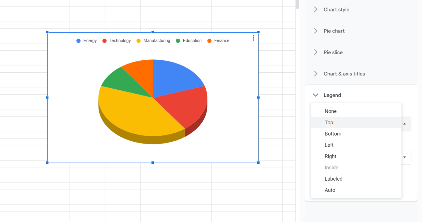 Screenshot of Sheets options