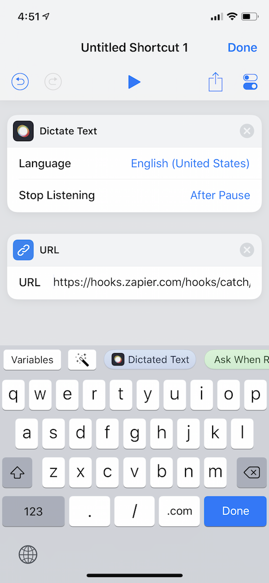 Add Zapier Webhooks URL to Siri Shortcuts