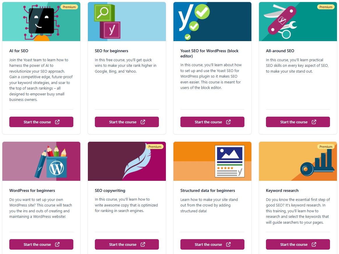 A gallery of Yoast courses