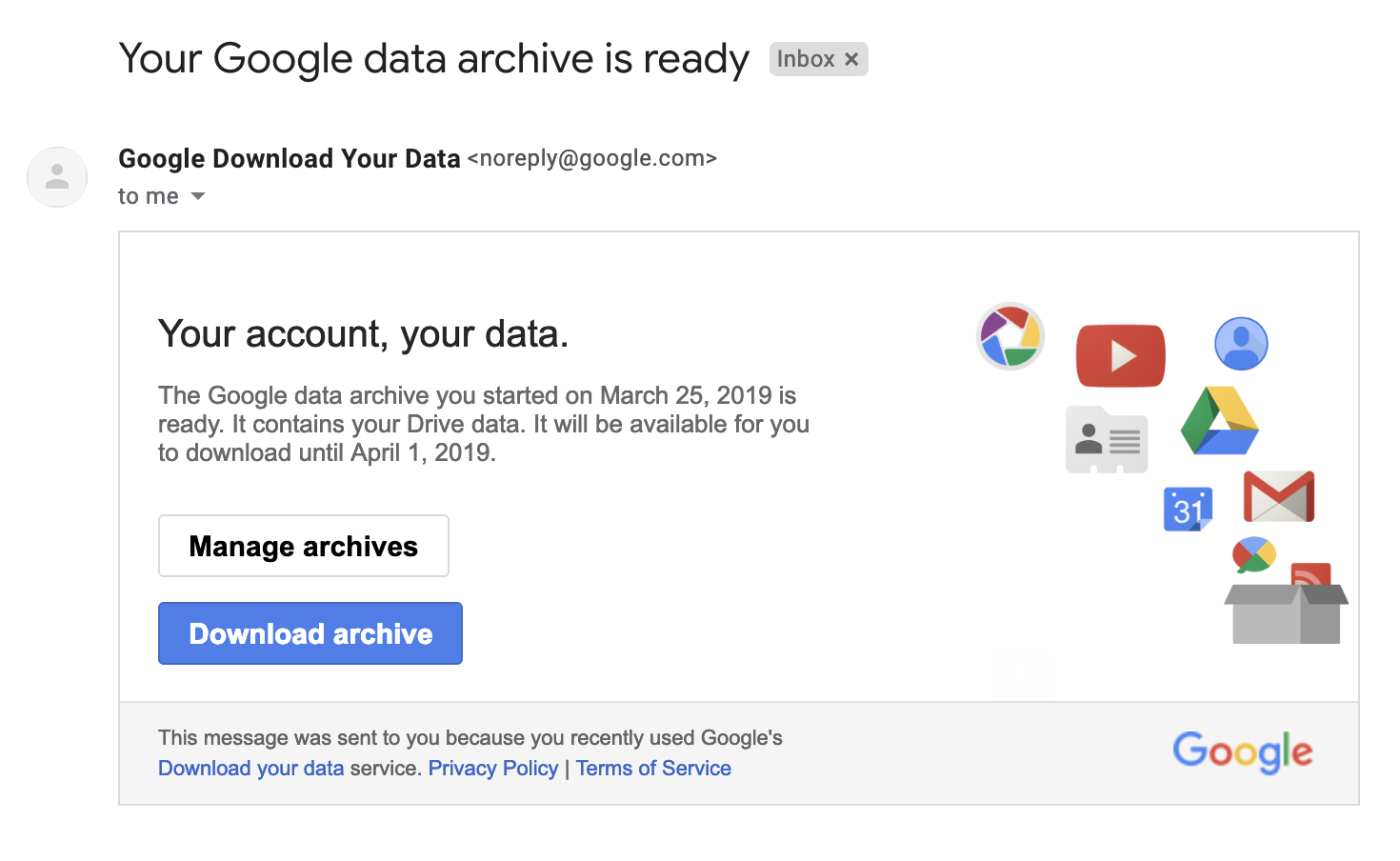 Google Takeout email