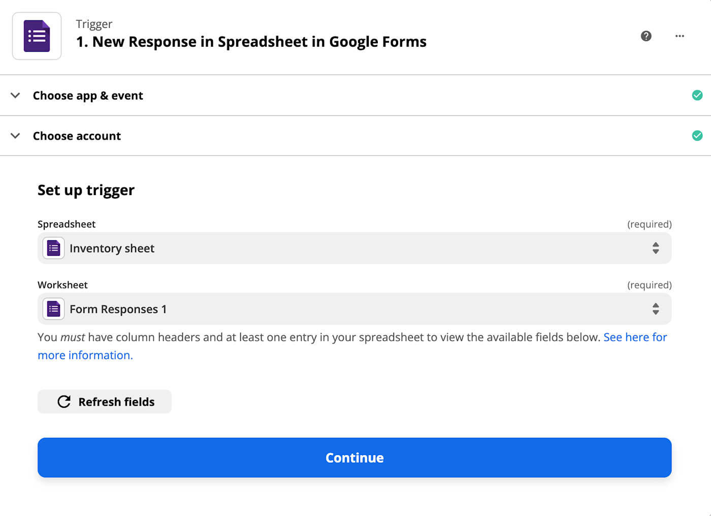 The purple Google Forms icon next to the words "New Response in Spreadsheet in Google Forms".