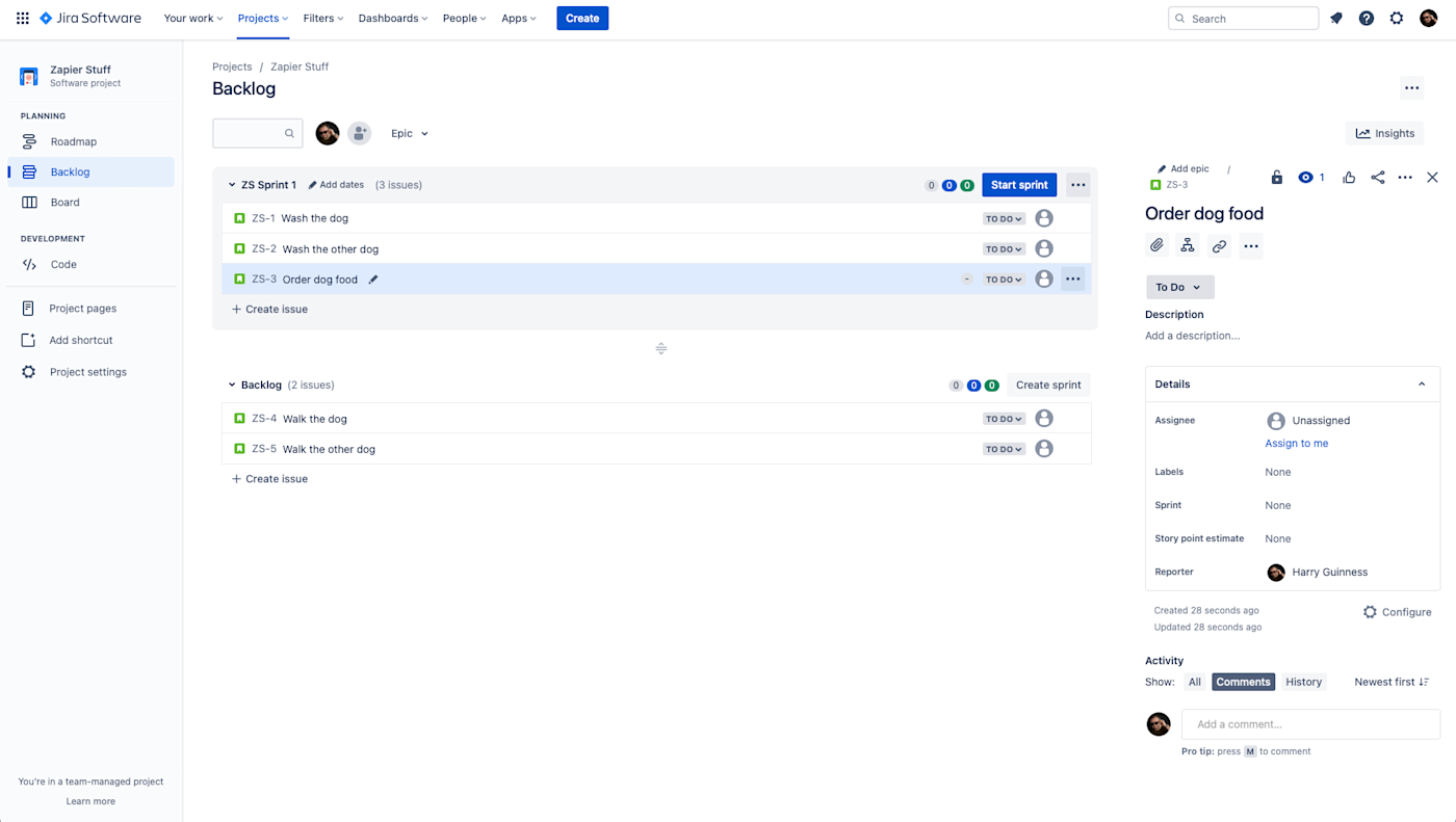 A backlog in Jira