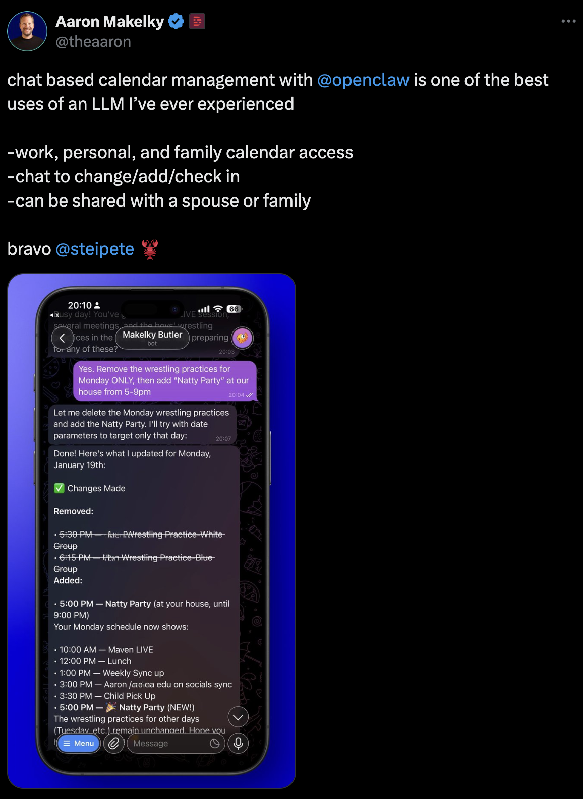 A tweet from Aaron Makelky