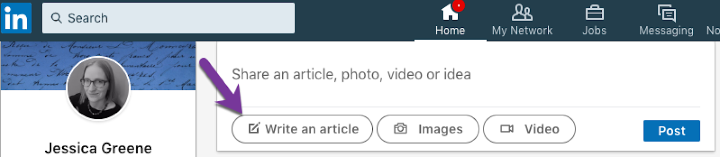 Link to write an article on LinkedIn