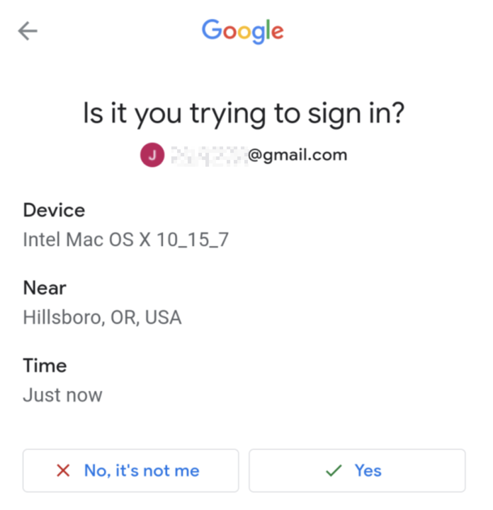 Verifying that it's you signing in to Google